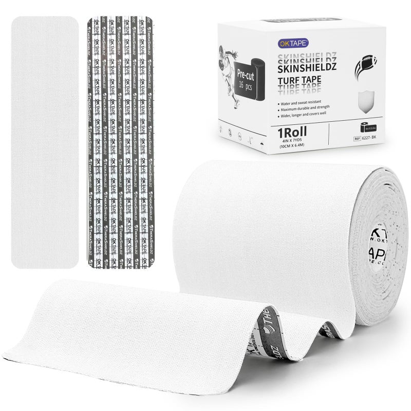 OK TAPE Turf Tape Football Extra Wide Turf Tape for Turf Burn White Kinesiology Tape Waterproof Durable and Super Sticky 4in x 21ft 4in x 1575in16pcs